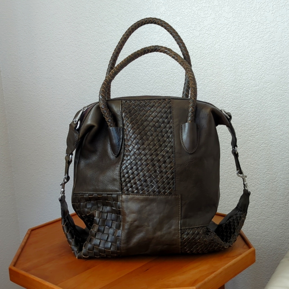 Olive Green Woven Leather Patricia Nash Handbag